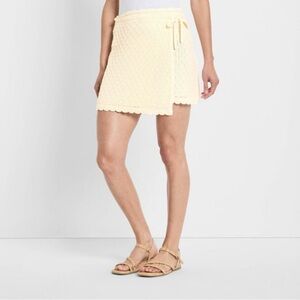 Future Collective Wrap Mini Skirt High Rise Sweater Cream Size Medium NWT